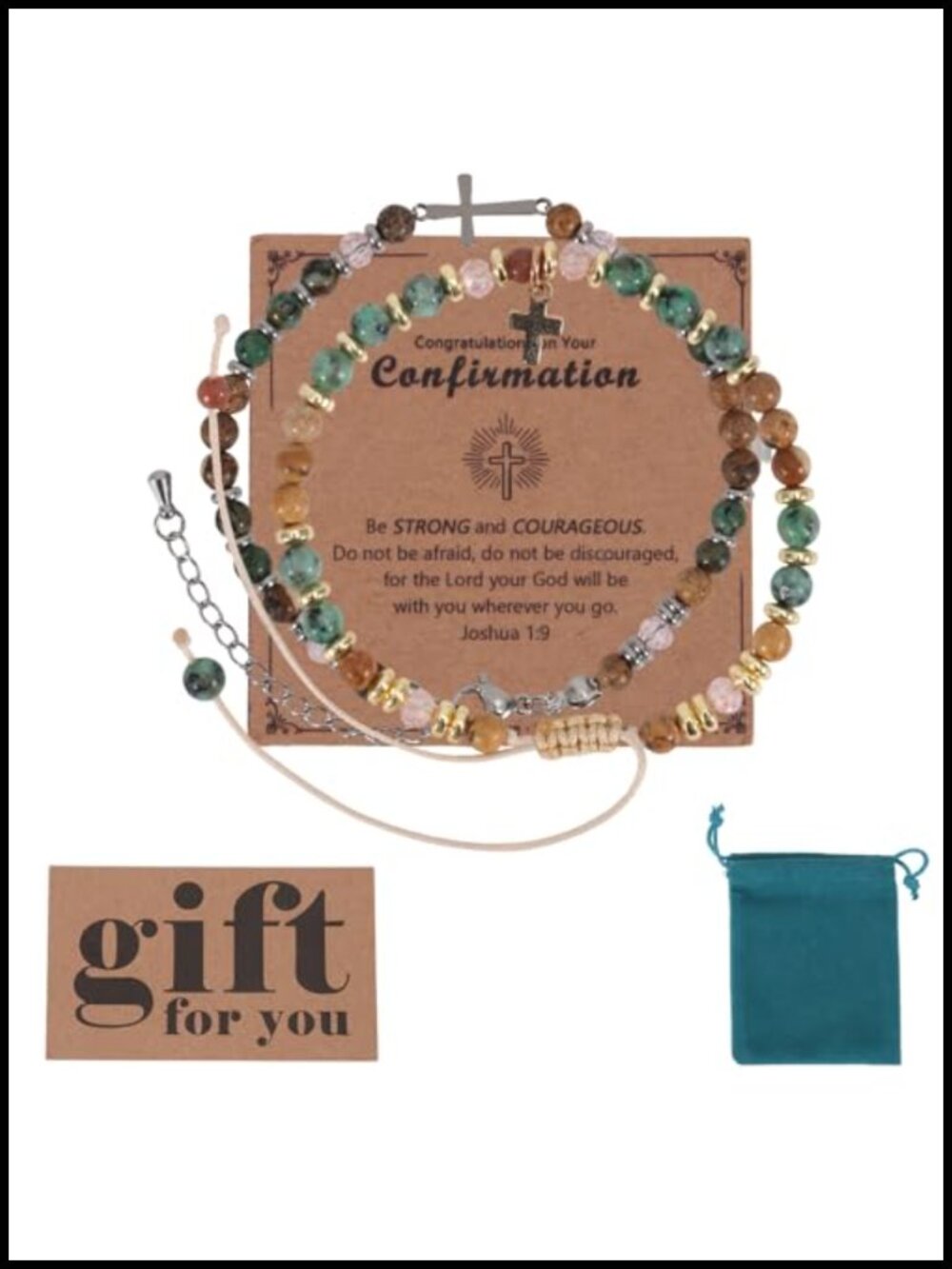 Faith Bracelet Cross Pendant Beaded Stone Adjustable Gift